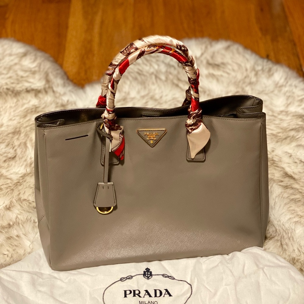 PRADA Argilla Saffiano Lux Leather Tote
